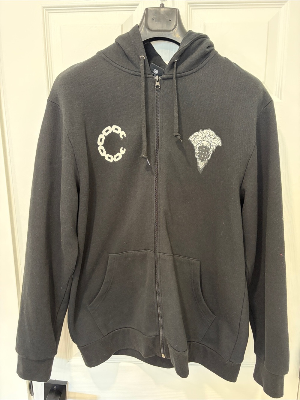Crooks and Castle Black Zip-Up Hoodie Jacket with Graphic Accents